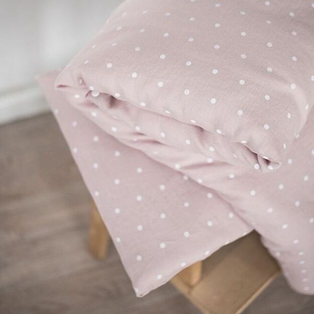 LINEN (flax) Polka Dot Pink Baby Bedding