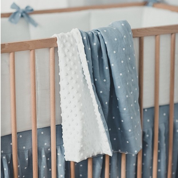 BLUE linen (flax) - minky polka dot baby blanket