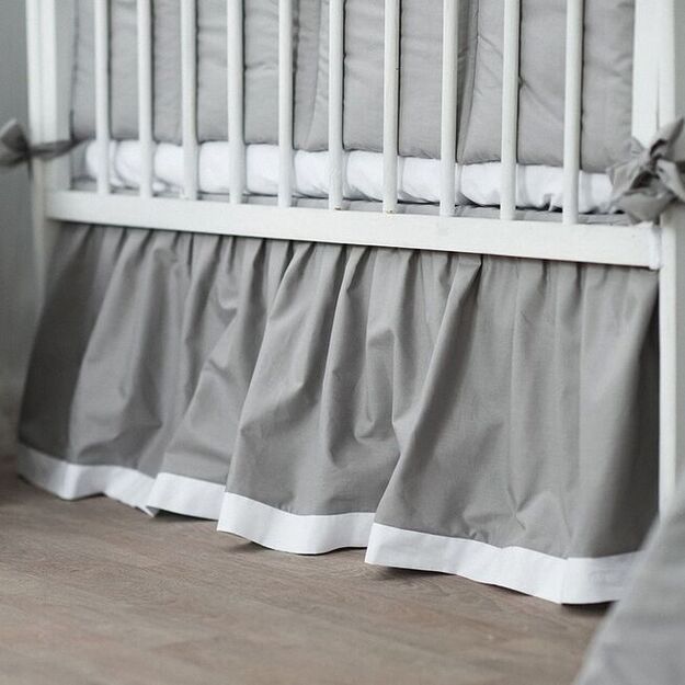 Cotton Crib Skirt White Grey